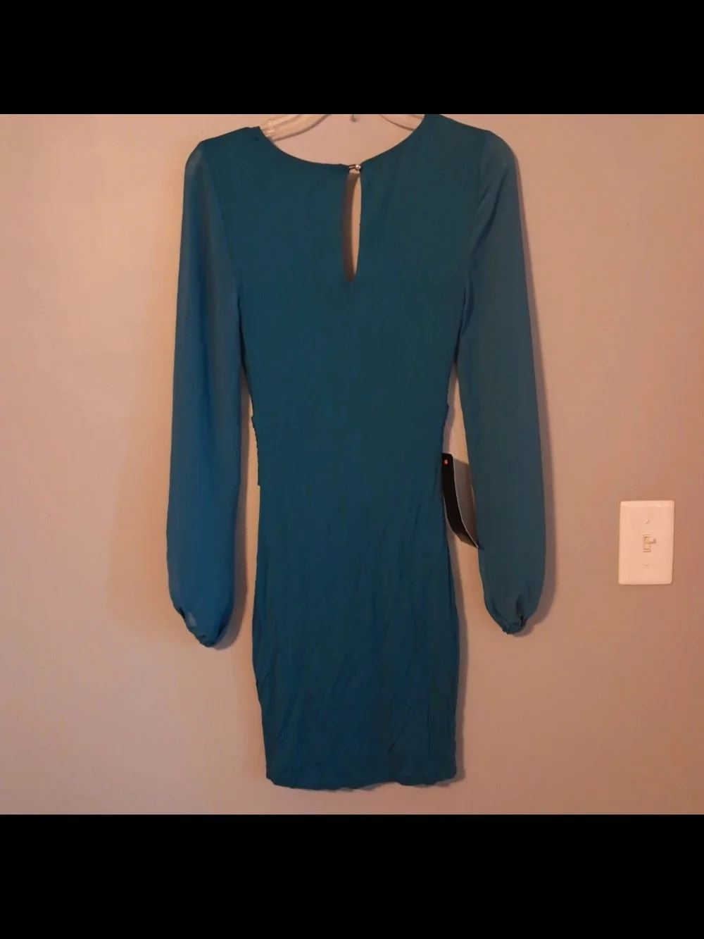 bebe Teal Long-Sleeve Draped Faux-Wrap Dress